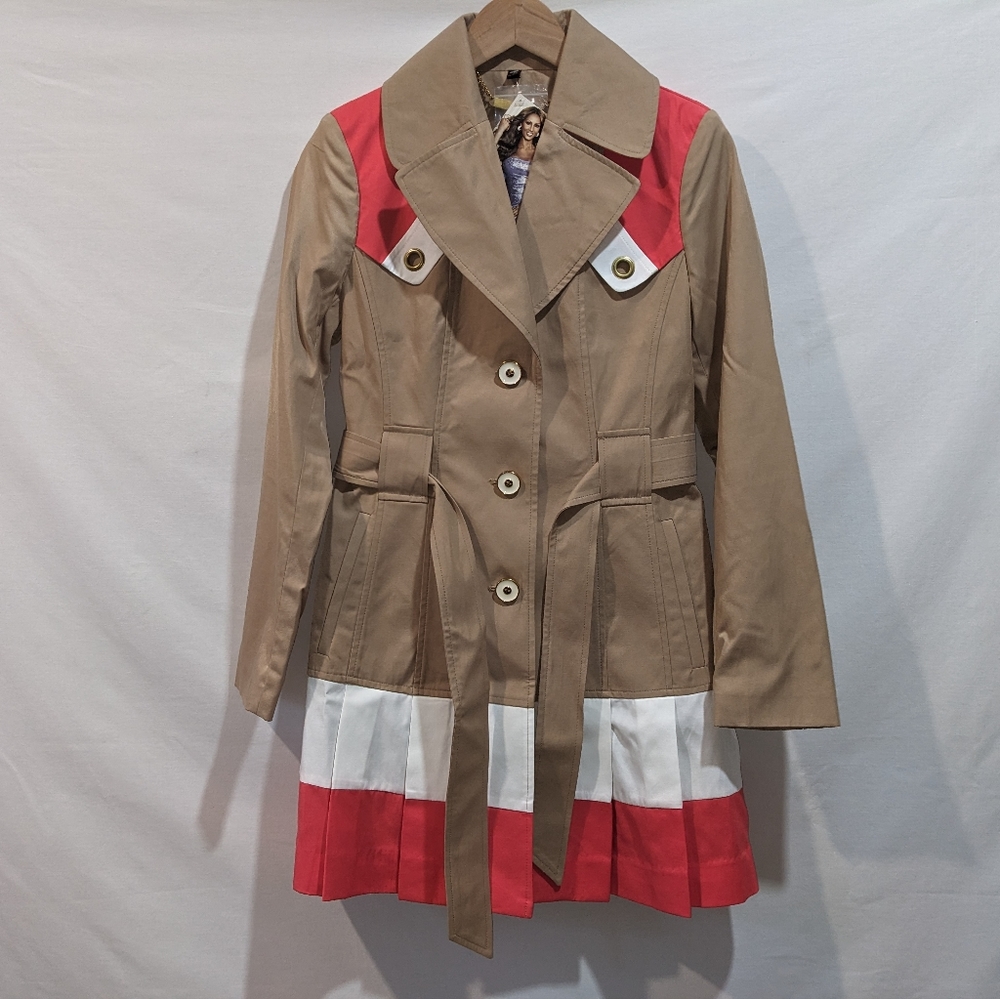 NWT IMAN Vintage Colorblock Tan And Coral Trenchcoat Size XS
